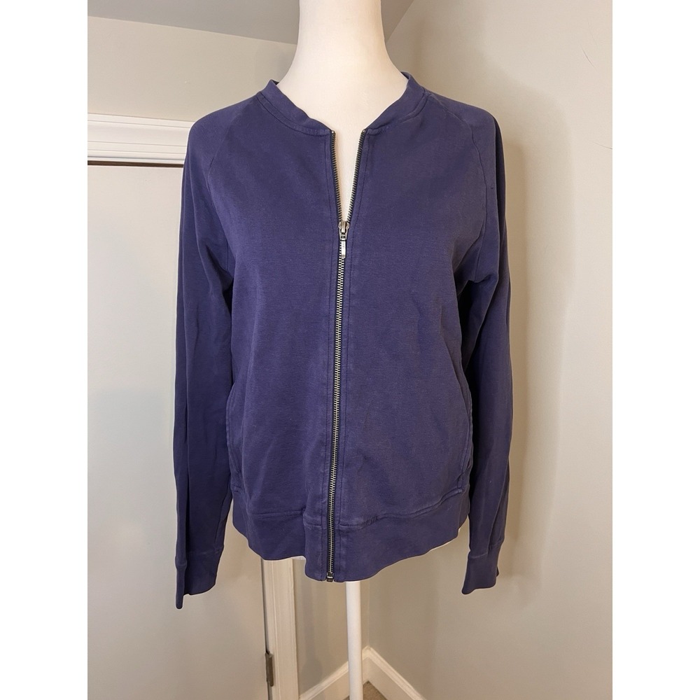 Pact Organic Cotton Full Zip Bomber Jacket Navy Blue Raglan Sleeve Women Large